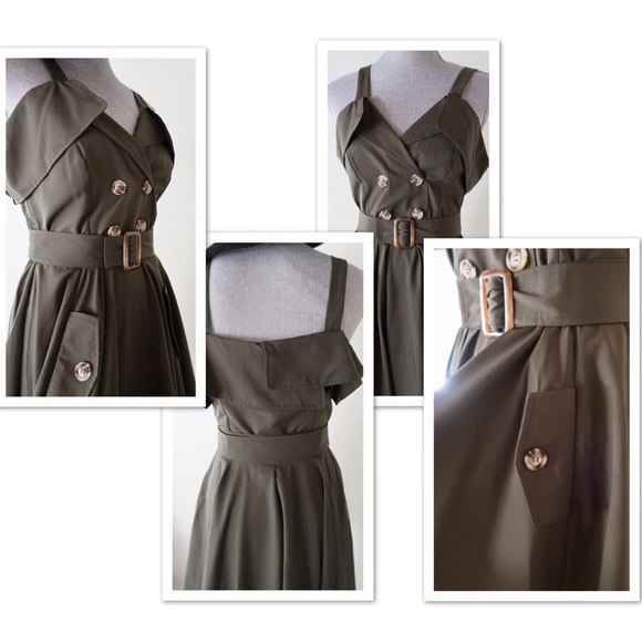PENELOPE-‘Trench Coat' Dress in Olive or Tan - Picture 6 of 8